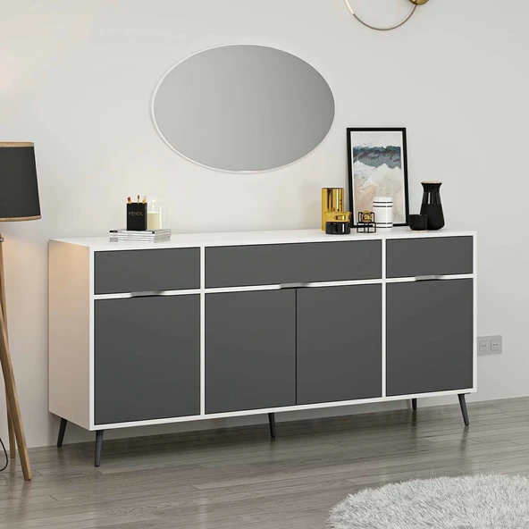 Minar Elina Ayaklı Konsol Aynalı Beyaz-Antrasıt - Resim 3