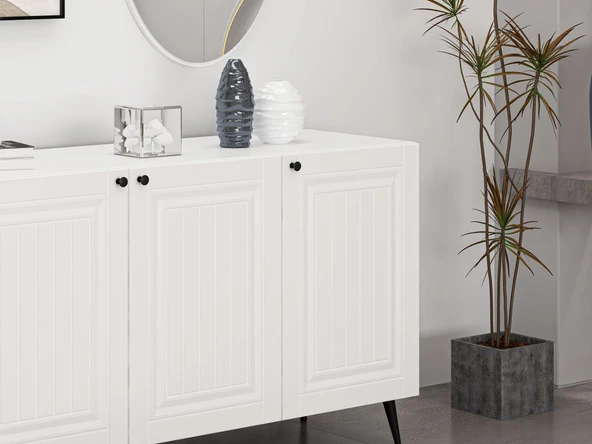 Minar Kale Aynalı Konsol İlkbahar - Beyaz Beyaz - Resim 4