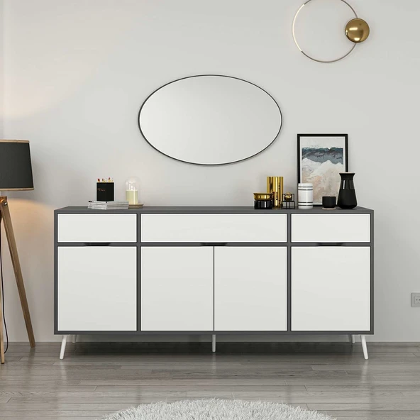 Minar Elina Ayaklı Konsol Aynalı Antrasıt-Beyaz - Resim 2