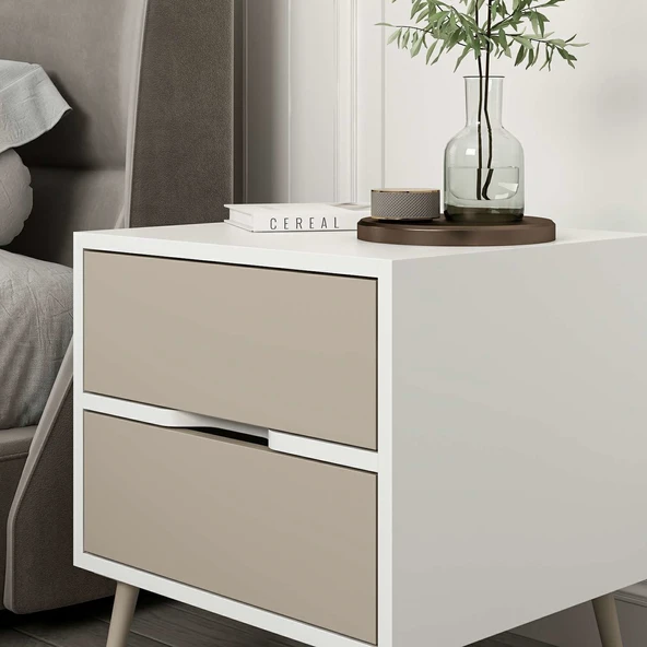 Minar Elina Ayaklı Komodin Beyaz-Kumtaşı - Resim 3