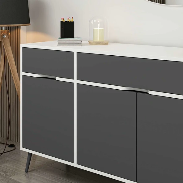 Minar Elina Ayaklı Konsol Aynalı Beyaz-Antrasıt - Resim 4