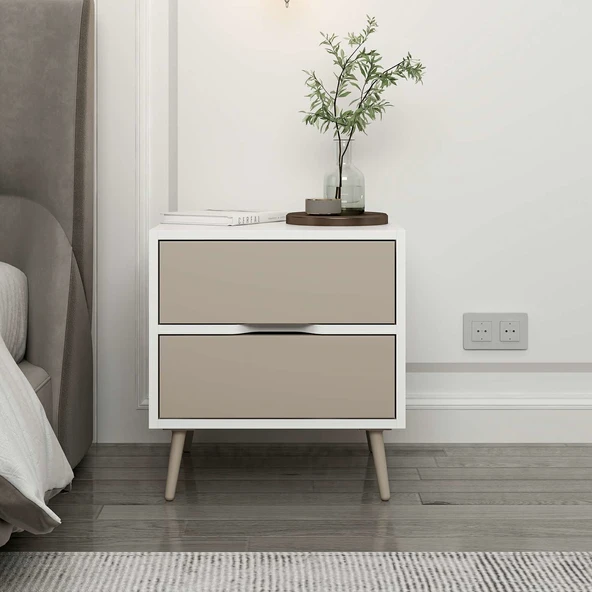 Minar Elina Ayaklı Komodin Beyaz-Kumtaşı - Resim 2