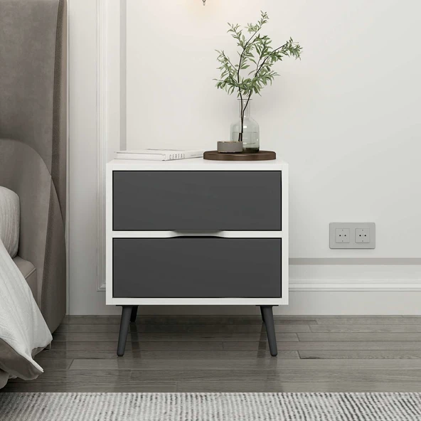 Minar Elina Ayaklı Komodin Beyaz-Antr - Resim 2