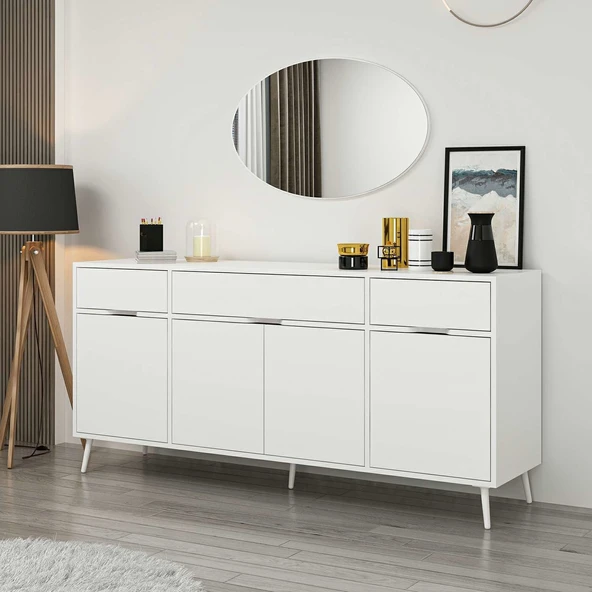 Minar Elina Ayaklı Konsol Aynalı Beyaz-Beyaz ürün görseli