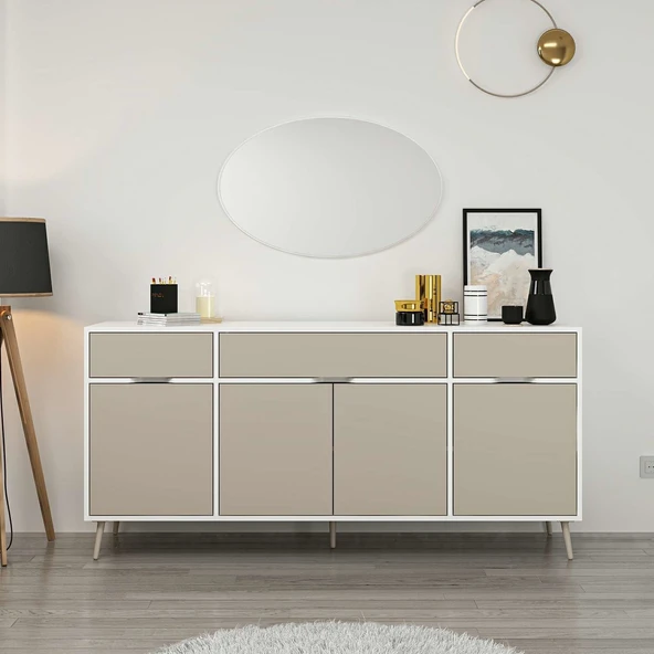 Minar Elina Ayaklı Konsol Aynalı Beyaz-Kumtaşı - Resim 3