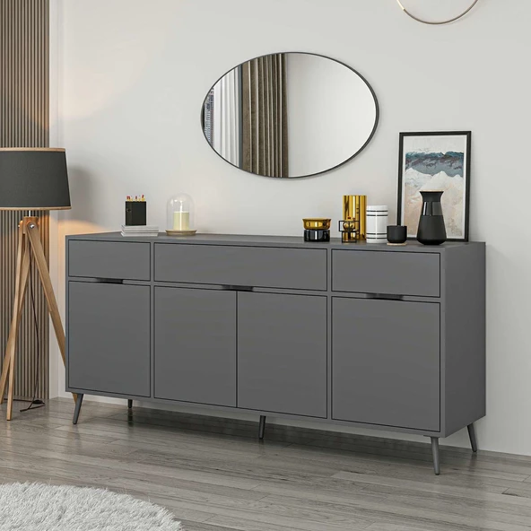 Minar Elina Ayaklı Konsol Aynalı Antrasıt-Antrasıt ürün görseli