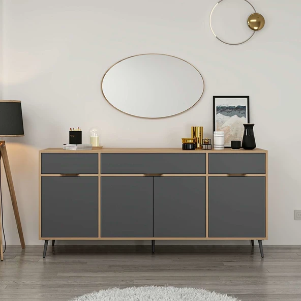 Minar Elina Ayaklı Konsol Aynalı Dore-Antrasıt - Resim 2