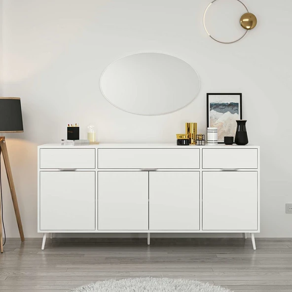 Minar Elina Ayaklı Konsol Aynalı Beyaz-Beyaz - Resim 2