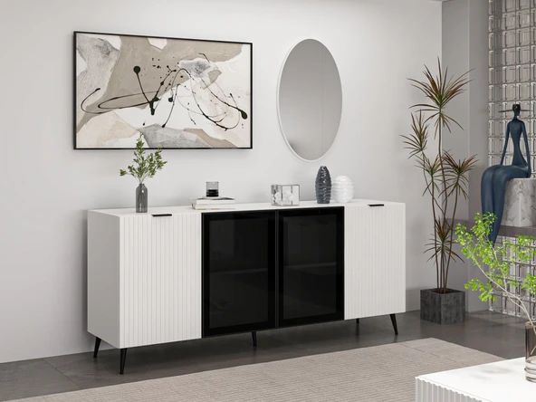 Minar Kale Aynalı Konsol Plus - Beyaz Beyaz Füme Cam - Resim 3