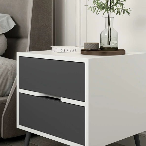 Minar Elina Ayaklı Komodin Beyaz-Antr - Resim 3