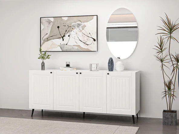 Minar Kale Aynalı Konsol İlkbahar - Beyaz Beyaz - Resim 3