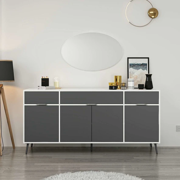 Minar Elina Ayaklı Konsol Aynalı Beyaz-Antrasıt - Resim 2