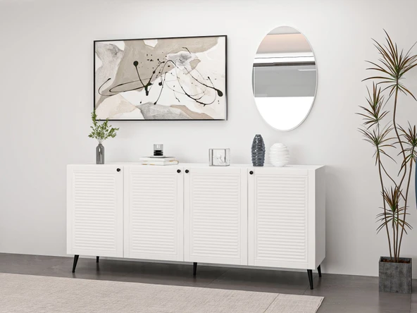 Minar Kale Aynalı Konsol Pandora - Beyaz Beyaz - Resim 2