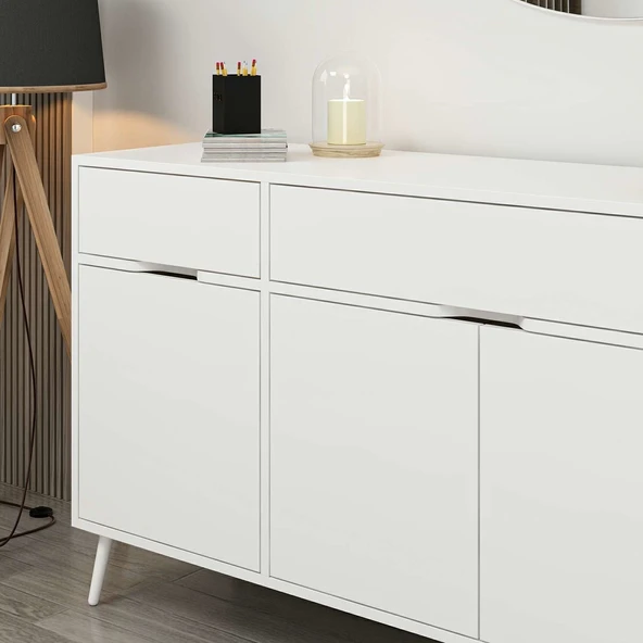 Minar Elina Ayaklı Konsol Aynalı Beyaz-Beyaz - Resim 3