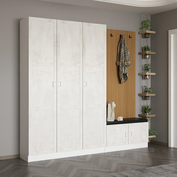 Minar Kale Dekor Panel 3 Kpk 1 Bölme Raf Port + Ayakkabılık Minderli Byz Eskitme Byz - Resim 2