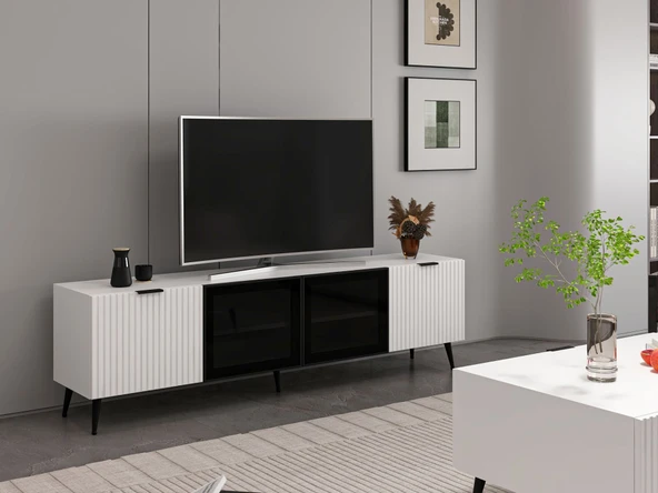 Minar Kale Tv Ünitesi Plus - Beyaz Beyaz Füme Cam - Resim 3