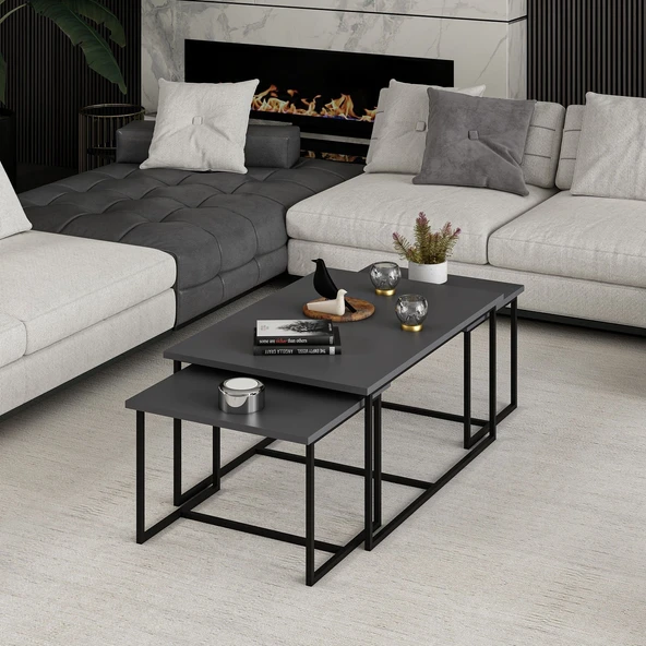 Minar Levada 3Lü Zigonlu Sehpa-Antrasit - Resim 2