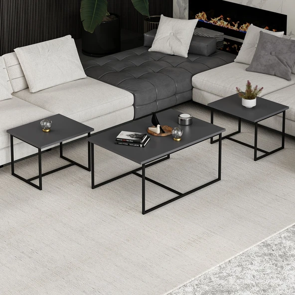 Minar Levada 3Lü Zigonlu Sehpa-Antrasit - Resim 3