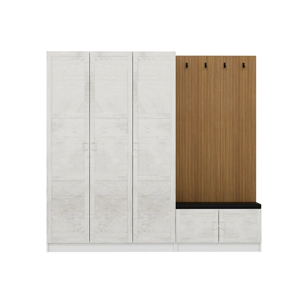 Minar Kale Dekor Panel 3 Kpk 1 Bölme Raf Port + Ayakkabılık Minderli Byz Eskitme Byz - Resim 5