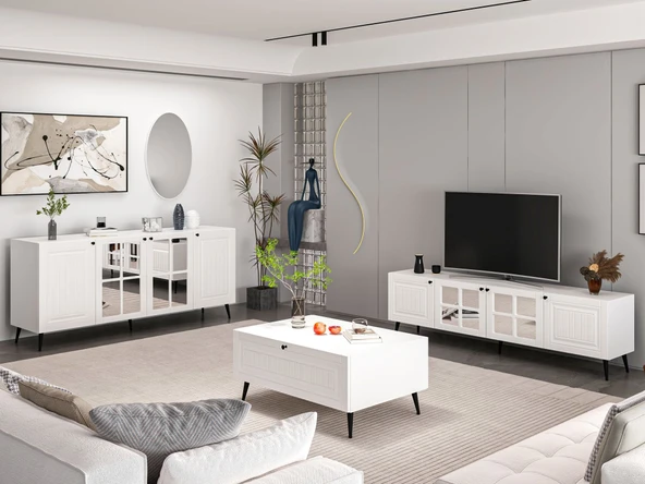 Minar Kale İlkbahar Set1 Tv + Orta Sehpa + Aynalı Konsol Beyaz ürün görseli