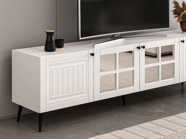 Minar Kale Tv Ünitesi İlkbahar - Beyaz Aynalı Beyaz - Resim 4