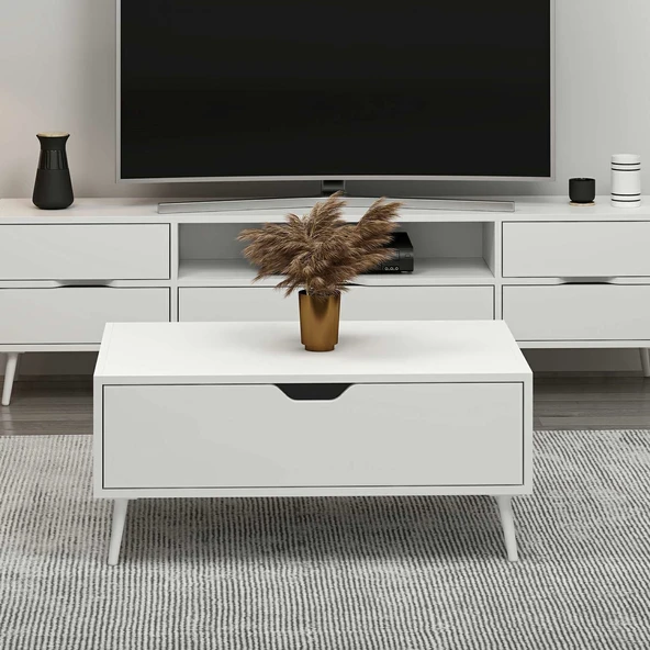 Minar Elina Ayaklı Orta Sehpa- Beyaz-Beyaz - Resim 4