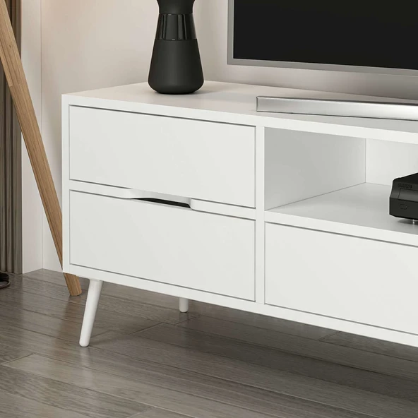 Minar Elina Ayaklı Tv Ünitesi Beyaz-Beyaz - Resim 3