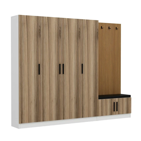 Minar Kale Dekor Panel 4 Kpk 2 Bölme Raf Port + Ayakkabılık Minderli Byz Dore - 4