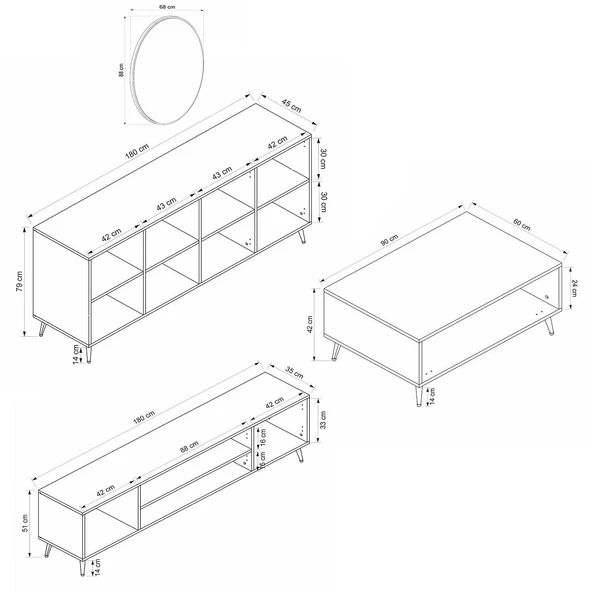 Minar Kale Plus Set2 Tv + Orta Sehpa + Aynalı Konsol Antrasit - 6