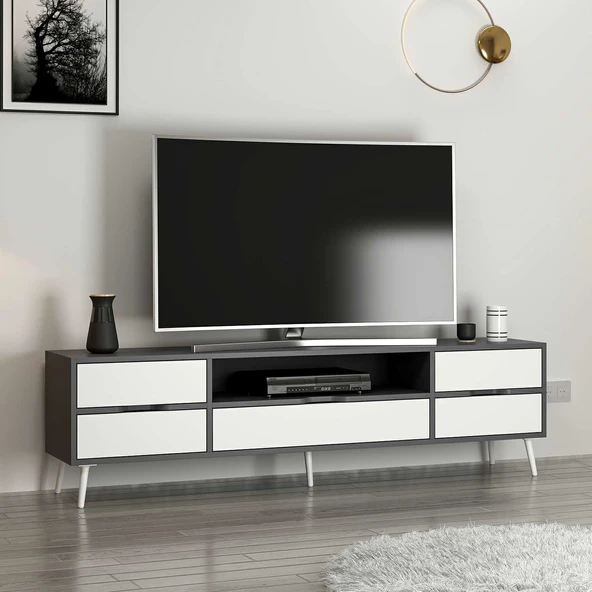 Minar Elina Ayaklı Tv Ünitesi Antr-Beyaz - Resim 3