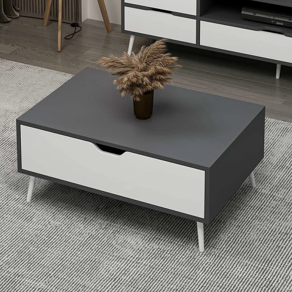 Minar Elina Ayaklı Orta Sehpa- Antr-Beyaz - Resim 2