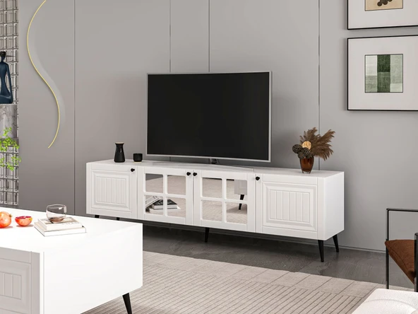 Minar Kale Tv Ünitesi İlkbahar - Beyaz Aynalı Beyaz - Resim 2
