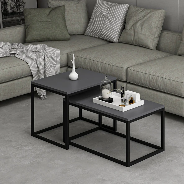 Minar Leka Metal Orta Sehpa-Antrasit Siyah ürün görseli