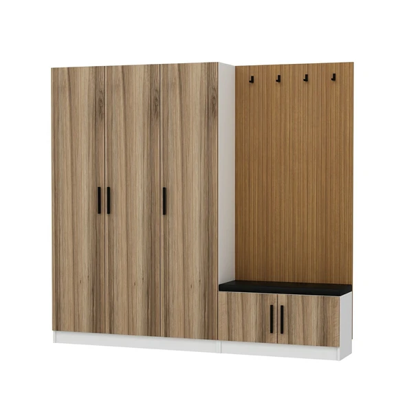Minar Kale Dekor Panel 3 Kpk 1 Bölme Raf Port + Ayakkabılık Minderli Byz Dore - 6