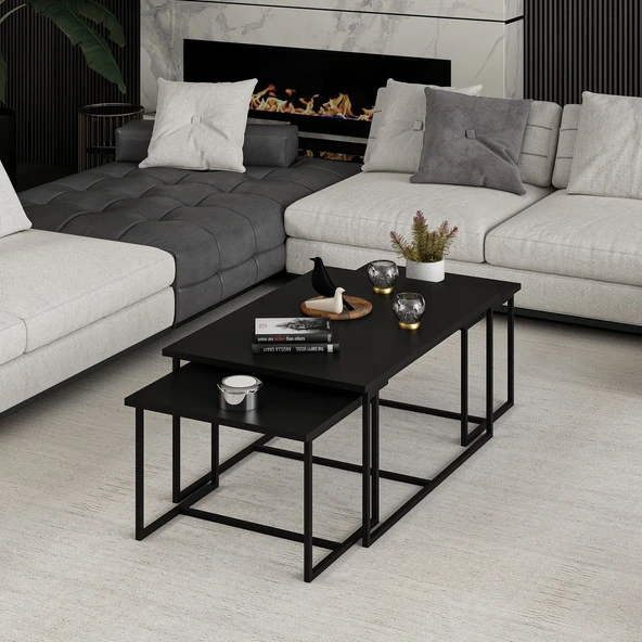 Minar Levada 3Lü Zigonlu Sehpa-Siyah - Resim 2