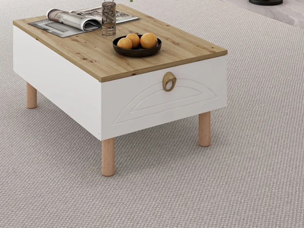 Minar Lotus Orta Sehpa-Beyaz-Artisan - Resim 3