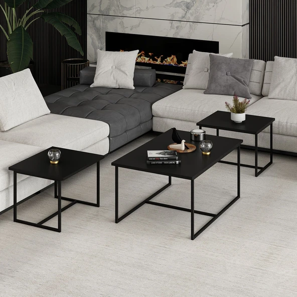 Minar Levada 3Lü Zigonlu Sehpa-Siyah - Resim 5