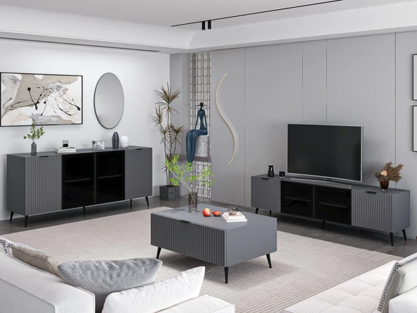 Minar Kale Plus Set1 Tv + Orta Sehpa + Aynalı Konsol Antrasit