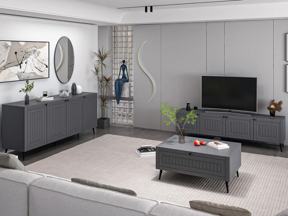 Minar Kale İlkbahar Set2 Tv + Orta Sehpa + Aynalı Konsol Antrasit - Resim 3