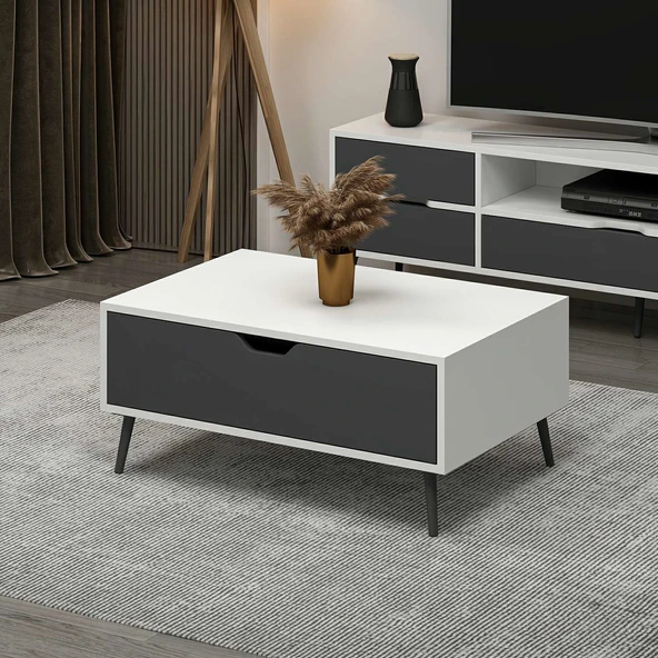 Minar Elina Ayaklı Orta Sehpa- Beyaz-Antr - Resim 3