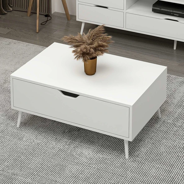 Minar Elina Ayaklı Orta Sehpa- Beyaz-Beyaz - Resim 2