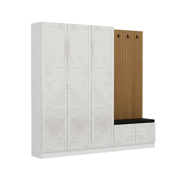 Minar Kale Dekor Panel 3 Kpk 1 Bölme Raf Port + Ayakkabılık Minderli Byz Eskitme Byz - Resim 4