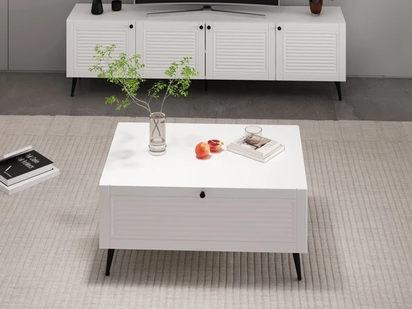 Minar Kale Orta Sehpa Pandora - Beyaz Beyaz - Resim 2