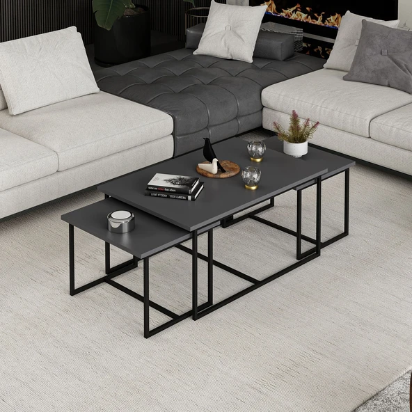 Minar Levada 3Lü Zigonlu Sehpa-Antrasit - Resim 4