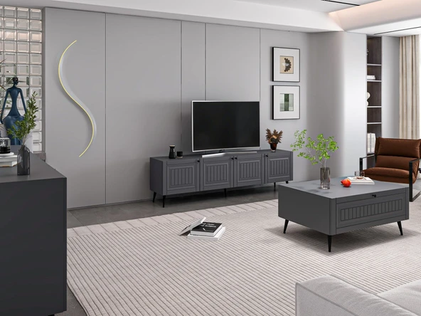 Minar Kale İlkbahar Set2 Tv + Orta Sehpa + Aynalı Konsol Antrasit - Resim 2