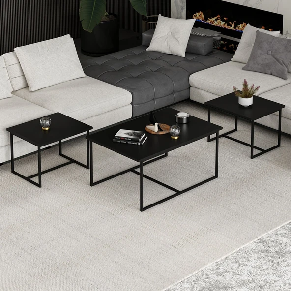 Minar Levada 3Lü Zigonlu Sehpa-Siyah - Resim 3