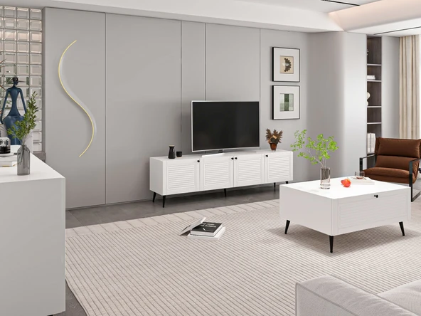 Minar Kale Pandora Set1 Tv + Orta Sehpa + Aynalı Konsol Beyaz - Resim 2