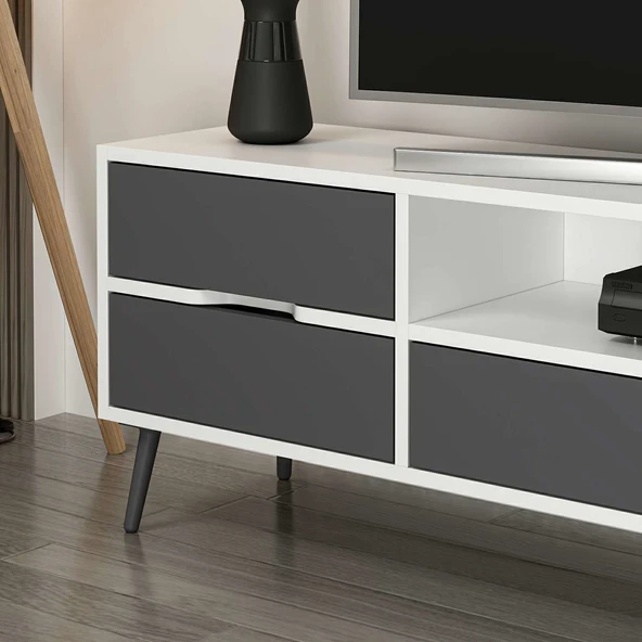 Minar Elina Ayaklı Tv Ünitesi Beyaz-Antr - Resim 3