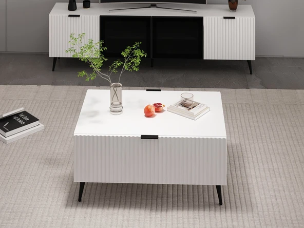 Minar Kale Orta Sehpa Plus - Beyaz Beyaz - Resim 2