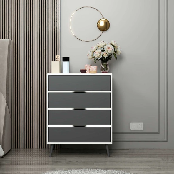 Minar Elina Ayaklı Şifonyer Beyaz-Antr - Resim 2